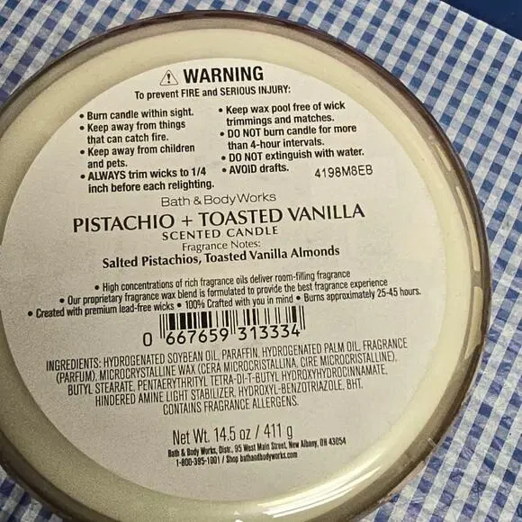 BBW Pistachio + Toasted Vanilla Large 3 Wick Candle Home Fragrance - Picture 2 of 2